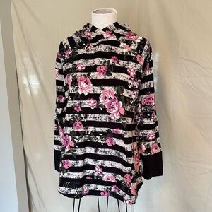 LuLaRoe Hoodie Sweatshirt Top Black White Stripes Pink Floral large hooded soft